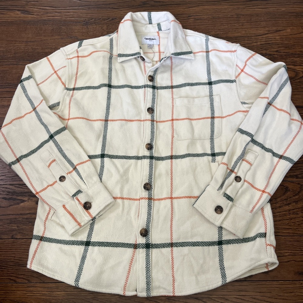 Goodfellow & Co Men's White Plaid Flannel Long Sleeve Button-Up Jacket Med